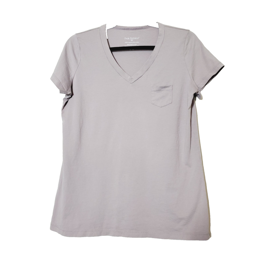 Fair Indigo Women's Medium Organic PIMA‎ Cotton V-Neck T-Shirt Eco-Friendly Top